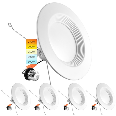 Luxrite 5/6 Inch LED Recessed Can Lights 5 CCT 2700K-5000K 14W (90W Equivalent) 1100LM Dimmable 4-Pack LR23795-4PK
